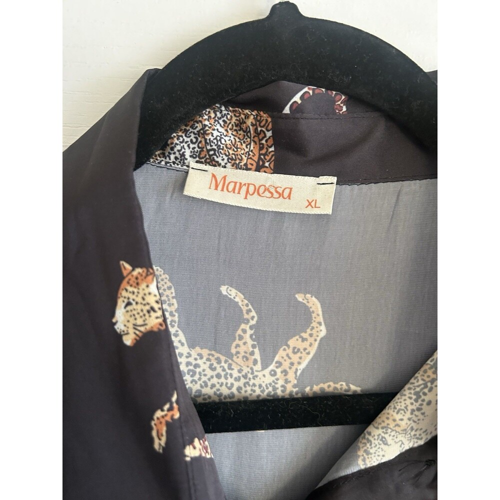 Marpessa XL Black Multicolor Animal Print Button-Up Long Sleeve Blouse - Picture 3 of 3